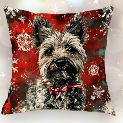 Funda de Almohada Decoración Navidad Vacaciones Cairn Terrier Funda de Cojín 18x18" 🎄NUEVA SIN ETIQUETAS Foto 1 de 4