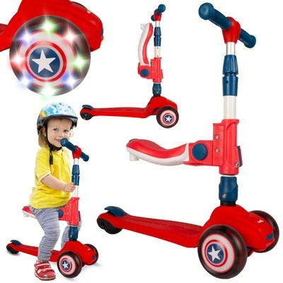 Malplay Kinderroller Dreirad Scooter mit Sitz Räder LED Cityroller 2in1 Rot - Bild 1 von 4