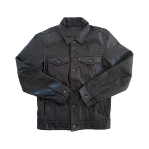 Levi’s Black Buffalo Leather Type 3 Trucker Jacket Size S Real Leather Cowboy - Picture 1 of 11