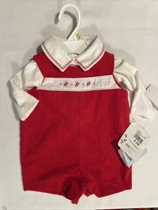 Kitestrings By Hartstrings Baby Boys 2-Pc Jon Jon Xmas Romper Red Velvet 0-3 Mos - Picture 1 of 17