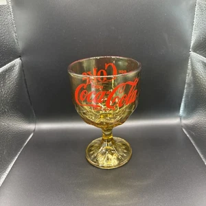 Coca Cola Coke 16oz Goblet Glass Thumb Print Stem Amber - Picture 1 of 7