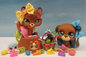 LITTLEST PET SHOP #807 808 JUEGO DE CANASTA DE PASCUA FOX y BASSET HOUND TEENSIE BUNNY - Imagen 1 de 16