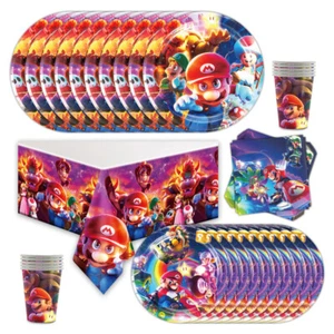 Super Mario Bros Geburtstag Partydeko set Teller Tischdecke Einwegpapierbecher - Bild 1 von 6