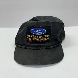 VINTAGE FORD THE HEARTBREAK OF TODAYS CHEVROLET BLACK SATIN CAP HAT - Picture 1 of 6