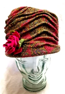 VTG Velour 1960s Cloche Easter Rose Turban Hat Metallic Accent MCM Chapeaux - Picture 1 of 11