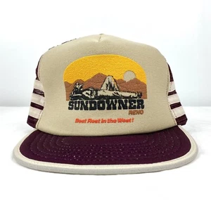 Sombrero de Colección Sundowner Reno 3 Rayas Snapback Granate y Bronceado Espuma y Malla ¡EXCELENTE! - Imagen 1 de 9
