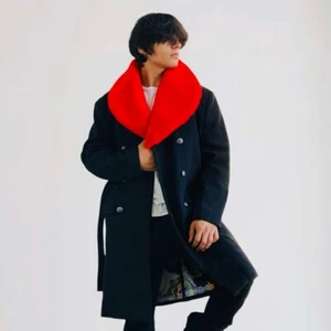 Men's Manzini Black | Red Faux Fur Casual Overcoat NWT - Bild 1 von 11