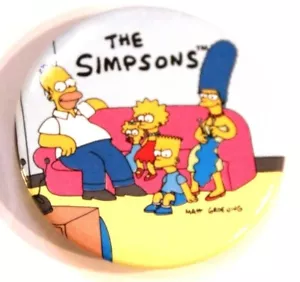 Vintage Simpsons Pinback Buttons Familie auf der Couch Springfield Bart Homer - Bild 1 von 1