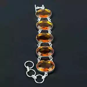 Citrine Topaz Gemstone 925 Sterling Silver Gift Jewelry Bracelet 7-8" P290 - Picture 1 of 6