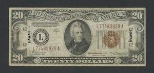UNITED STATES $20 note 1934A HAWAII Brown Seal Fr.2305 Banknotes - Picture 1 of 2