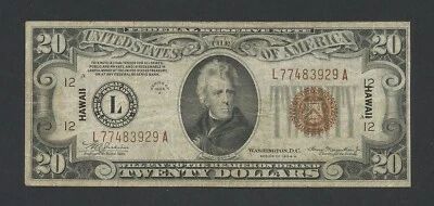 UNITED STATES $20 note 1934A HAWAII Brown Seal Fr.2305 Banknotes - Image 1 of 2