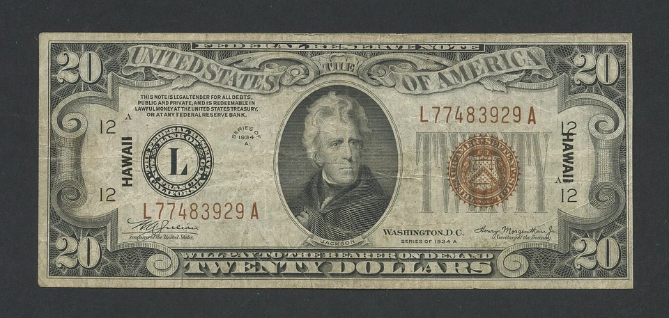 UNITED STATES $20 note 1934A HAWAII Brown Seal Fr.2305 Banknotes - Image 1 of 2