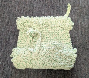 Vintage 80s Macrame Drawstring Travel Pouch W/ Green Metallic Threading - Picture 1 of 7