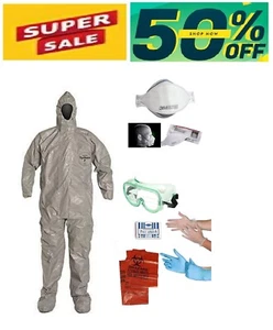 DuPont Tychem F 6000 Hazmat Coverall Respirator Fit Hood and Boots 7 SIZES BONUS - Picture 1 of 24