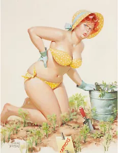 Vintage Pin Up Art Hilda Weeding the Garden 11 x 14" Photo Print - Picture 1 of 1