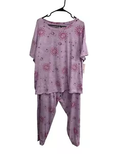 Joyspun NWT Purple Sun and Moon Pajama Set Short Sleeve Top SZ XXL - Picture 1 of 14