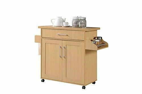 Hodedah Kitchen Island with Spice Rack, Towel Rack and Drawer - Beech
