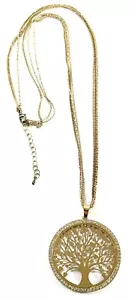 Tree Of Life Gold Tone Long Pendant Necklace Crystal Multilayer 28” Chain - Picture 1 of 6