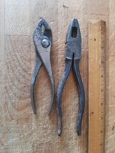 Vintage 8" Lineman Pliers Cutter 6" Plier Set of Two Made in USA Rustic rusted - Picture 1 of 6