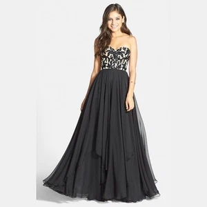 NWOT black Sherri Hill Embroidered Bodice Strapless Chiffon size 4 - Picture 1 of 1