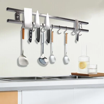 24Inch Magnetic Knife Holder Magnetic Knife Strip with 8 Hooks Powerful Magnetic - Image 1 of 4