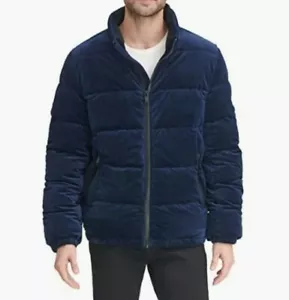 DKNY Quilted Velvet Ultra Loft Puffer Coat Navy Size 2XL - Picture 1 of 12