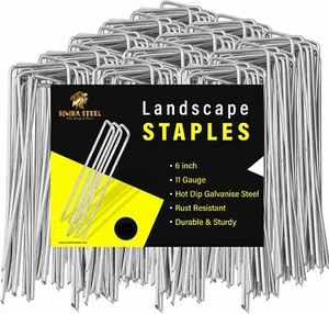 Landscape Staples 6 Inch 11 Gauge Galvanize Garden Stakes Fabric SOD - Picture 1 of 13