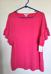 Time And Tru Damenoberteil rosa Rüschenärmel Größe L (12-14) - Bild 1 von 3