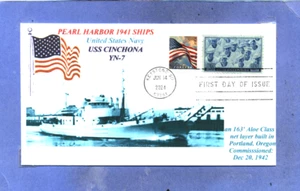 USS CINCHONA YN-7 NET LAYER: Pearl Harbor 1941 Ships Blue Photo Flag First Day - Picture 1 of 1