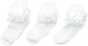 Big Girls' Frilly Lace Socks Pack of 3 White Small - Picture 1 of 2