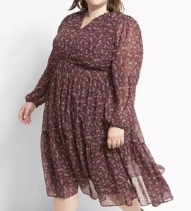 Lane Bryant Dress Floral Long Sleeve Blouson Tiered Midi Plus Women Sz 22/24 NWT - Picture 1 of 7