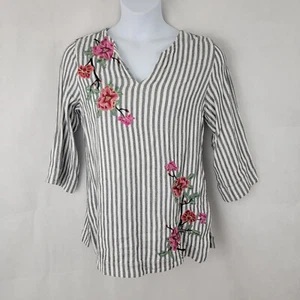 Camicia donna SOFT ENVIRONMENT taglia M top a righe floreale costiera nautica LEGGI - Foto 1 di 14