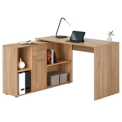 Eckschreibtisch mit Stauraum in L Form Bürotisch mit Sideboard sonoma eiche - Bild 1 von 4