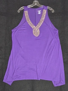 Lane Bryant Größe 18/20 ärmelloses Tunika Top einfarbig lila mit Schmuckkragen - Bild 1 von 4