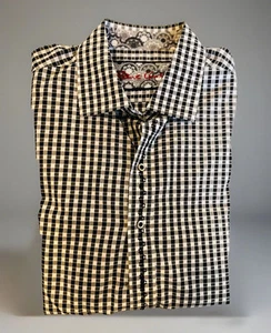 Robert Graham rare design Black/White plaid Modern LS Button Down shirt Size XL - Picture 1 of 12