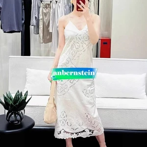 Vestido Largo Edición Francés Retro Industria Pesada Bordado Calado Eslinga Cuello en V - Imagen 1 de 22