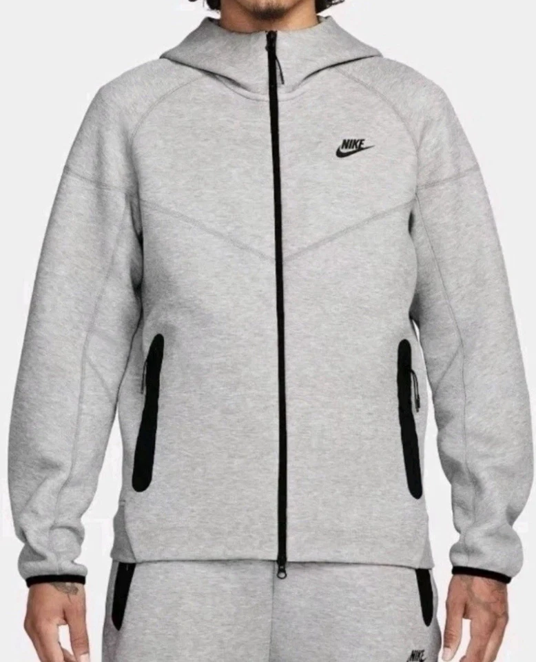 Nike Sportswear Tech Fleece Full-Zip Hoodie Heather Grey FB7921-063 Size Medium