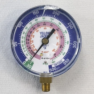 Chaqueta Amarilla Medidor de Baja Presión Analógico Azul R22 R410A 1/4 Latón NPT Macho HVAC Foto 1 de 4