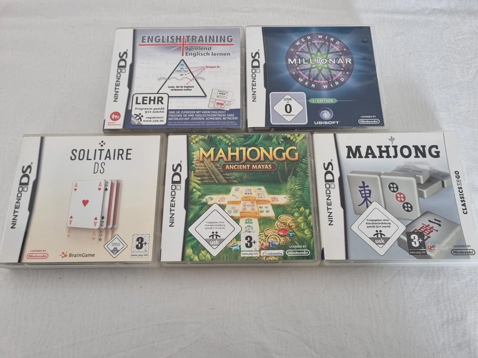 5 x Nintendo DS Spiele Mahjong, Solitaire, Wer wird Millionär, Englischtraining - Bild 1 von 1