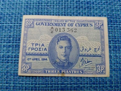 🇨🇾 Cyprus 3 piastres  6 April 1944  P-28a VF  banknotes 110525-15 - Image 1 of 2
