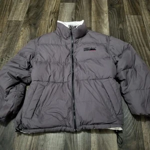 Vintage First Down Jacket Mens Medium Gray White Puffer Duck Down Reversible - Picture 1 of 14