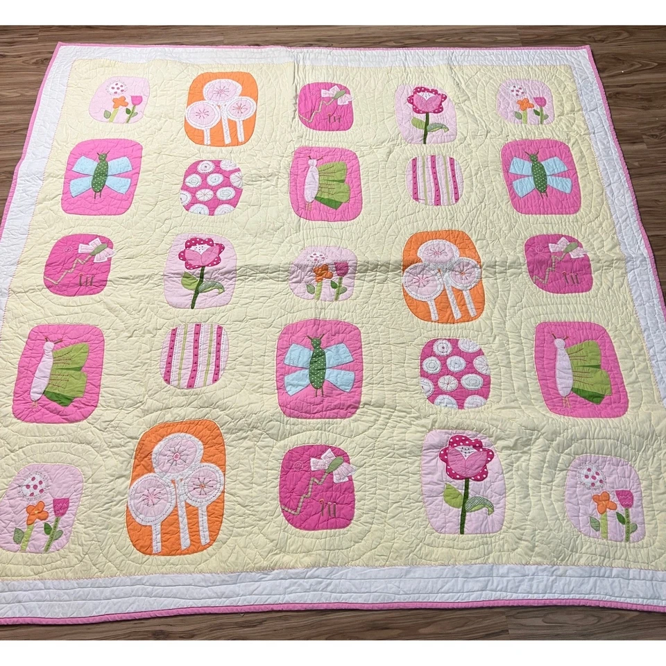 Edredón Pottery Barn Kids Twin Mariposa Flor Retazos Amarillo Rosa Verde Foto 1 de 4