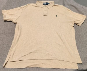 Polo Ralph Lauren Polo Shirt Mens Large Beige Short Sleeve Green Pony Cotton - Picture 1 of 10