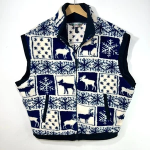 EMS Vintage 90s Fleece Vest L USA MADE Eastern Mountain Sports Snowflake Blue - Picture 1 of 11