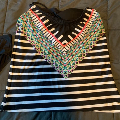 NEXT Tankini Swimsuit Bikini Top Colorful Black Size Large NWT -f6 - Image 1 of 4