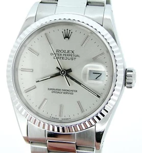 Rolex Datejust Mens Stainless Steel & 18K White Gold Silver w/ Oyster Band 16234 - Picture 1 of 6