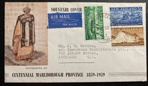 1959 Marlborough New Zealand First Day Cover To Auckland Centennial Province - Picture 1 of 2