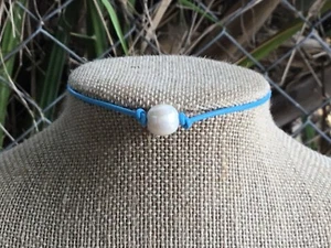 Pearl Choker, Single Freshwater Pearl and Leather Choker Necklace - Picture 1 of 180