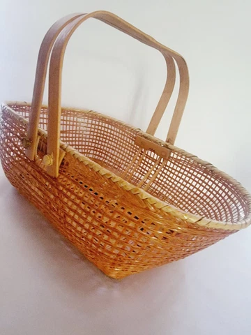 Lacquered Bamboo Handled Basket Rare Vintage Cover