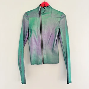 RICK OWENS Beetle IRIDESCENT Lamb Leather Gary Moto Jacket ss23 edfu Hologram - Picture 1 of 24